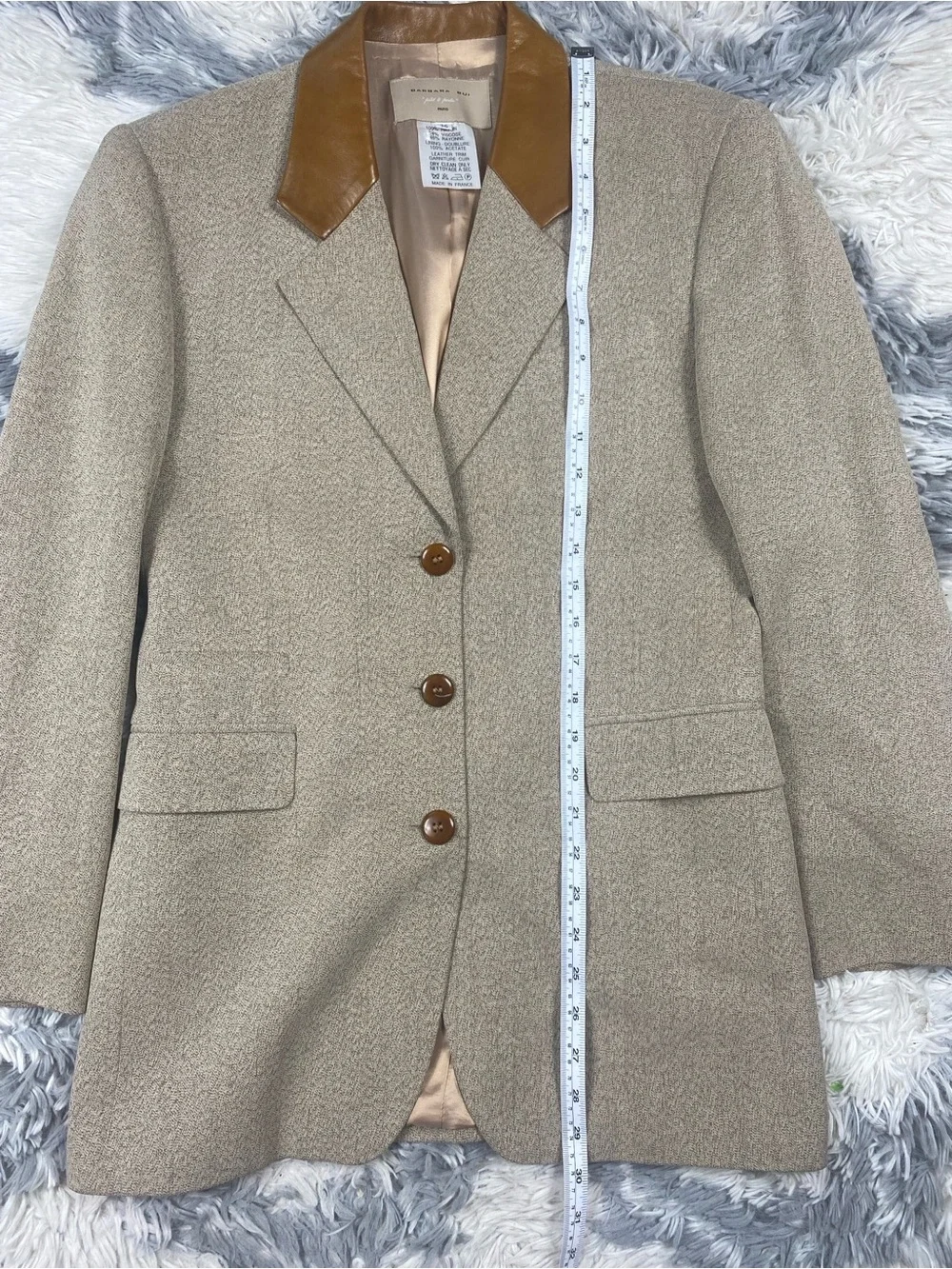 Barbara Bui Blazer Womens Brown Gray  Leather Trim Suit Jacket Business Chic